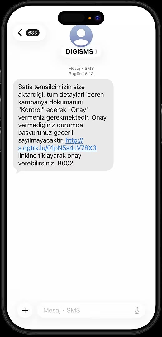 DigiSMS onay mesajı